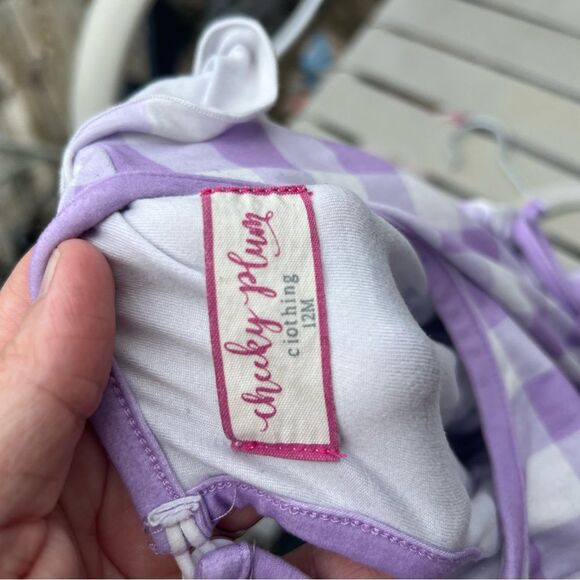 Cheeky plum Purple Checkered Dress with Lace Trim size 12 months boho play date - Picture 3 of 4